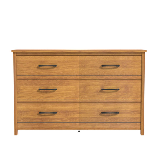 Galano Kellie 6 Drawer Dresser Long Dresser for Bedroom Wood Clothes Organizers and Wide Storage Drawers Tool-Less Assembly 15" D x 47" W x 31" H Amber Walnut