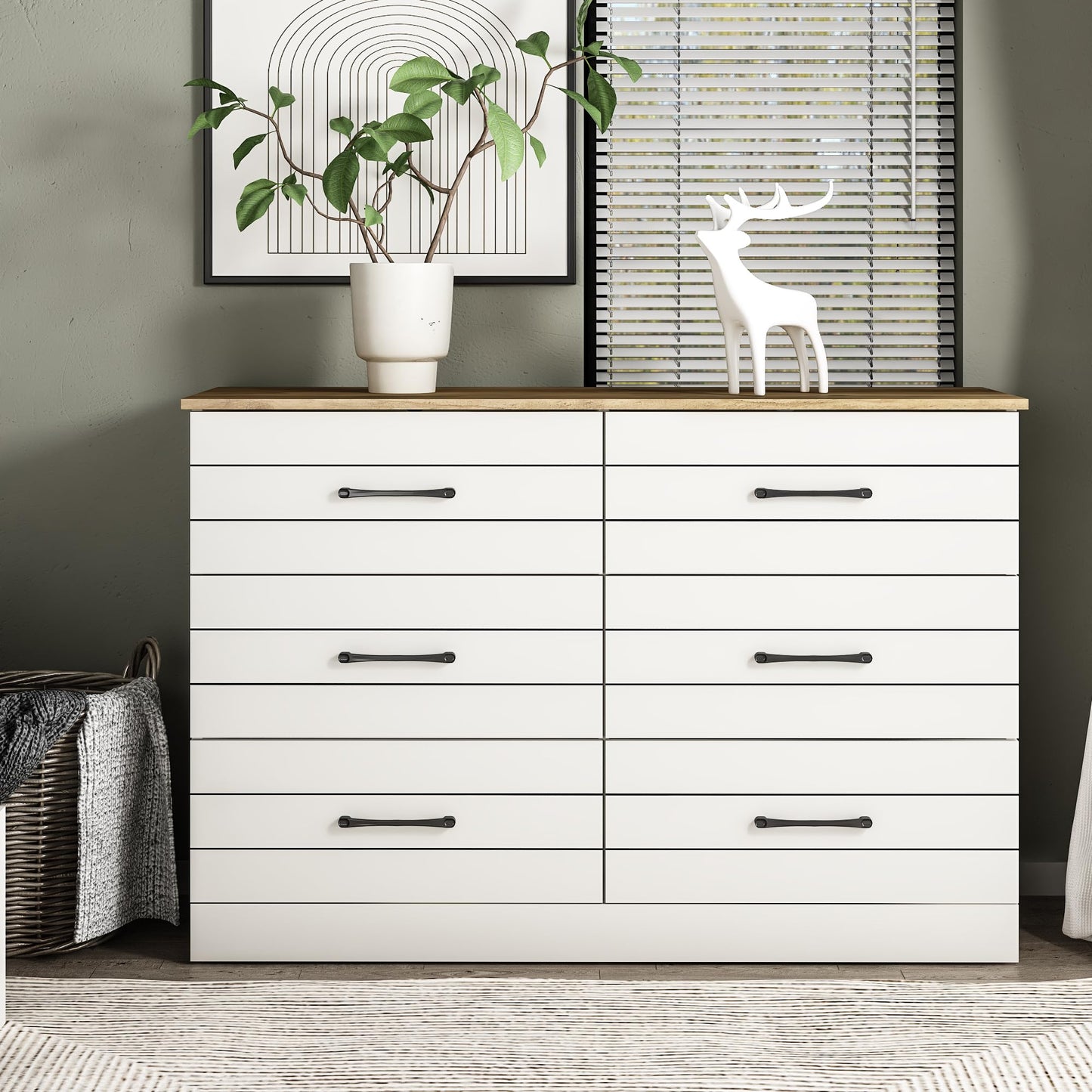 Galano Elis 6 Drawer Dresser Bedroom Dressers with Drawers Storage Wood Chest Tool-Less Ultra Fast Assembly 15.75" D x 47.24" W x 31.54" H Ivory Knotty Oak