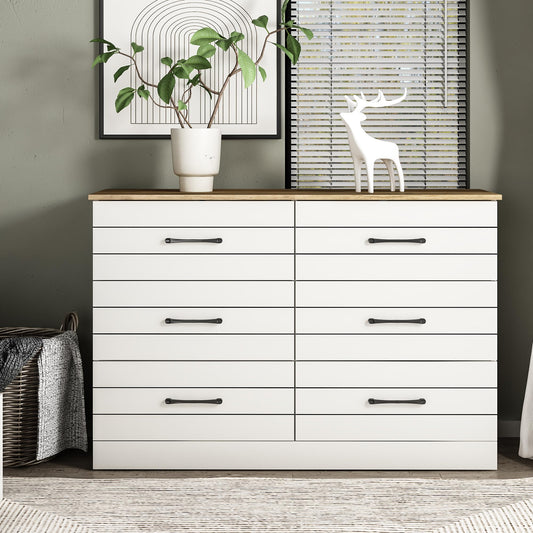 Galano Elis 6 Drawer Dresser Bedroom Dressers with Drawers Storage Wood Chest Tool-Less Ultra Fast Assembly 15.75" D x 47.24" W x 31.54" H Ivory Knotty Oak