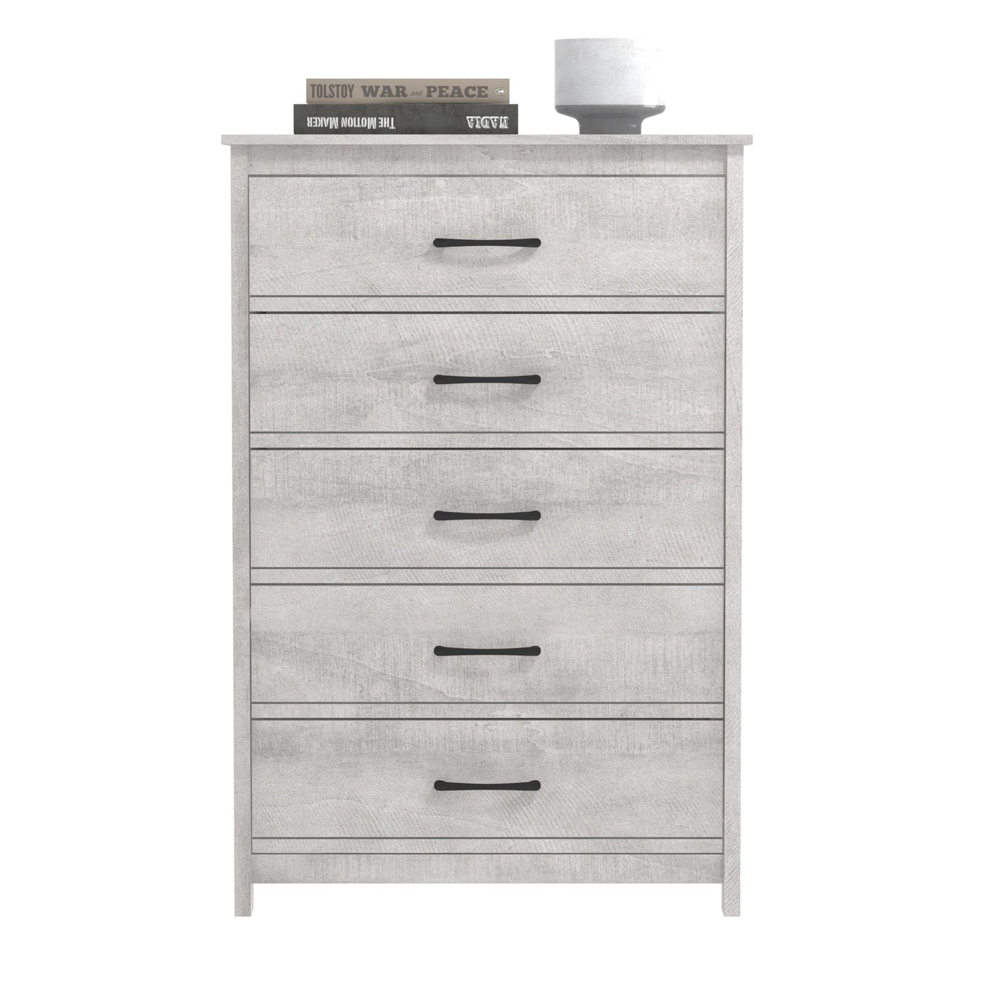 Galano Kellie 5 Drawer Dresser Wide Dressers for Bedroom 6 Deep Drawers for Closet Organizer Tool-Less Ultra Fast Assembly with Interlock Drawer Feature Dusty Grey Oak