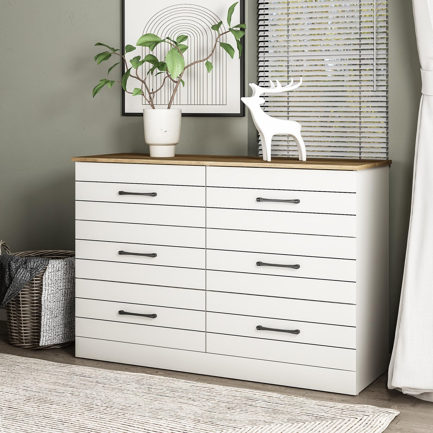 Galano Elis 6 Drawer Dresser Bedroom Dressers with Drawers Storage Wood Chest Tool-Less Ultra Fast Assembly 15.75" D x 47.24" W x 31.54" H Ivory Knotty Oak