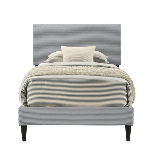 Galano Bayson Towel Twin Size Upholstered Bed Frame with Fabric Headboard, Heavy-Duty Platform Bedframe, Mattress Foundation, Strong Wood Slat Support, No Box Spring Needed, Grey