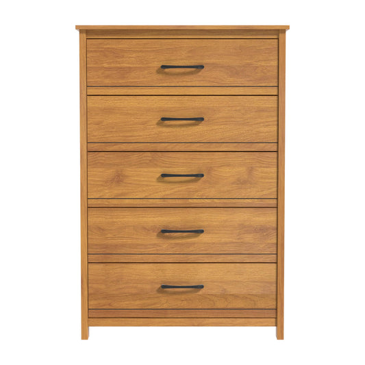 Galano Kellie 5 Drawer Dresser Tall Chest Drawers for Bedroom Wood Clothes Organizers and Storage Drawers Tool-Less Assembly 15" D x 31" W x 48" H Amber Walnut