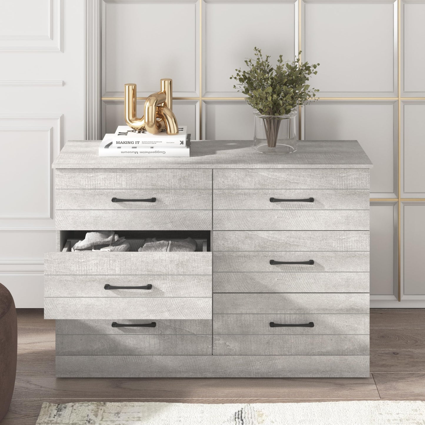 Galano Elis 6 Drawer Dresser Wide Dressers for Bedroom 6 Deep Drawers for Closet Organizer Tool-Less Ultra Fast Assembly with Interlock Drawer Feature Dusty Grey Oak