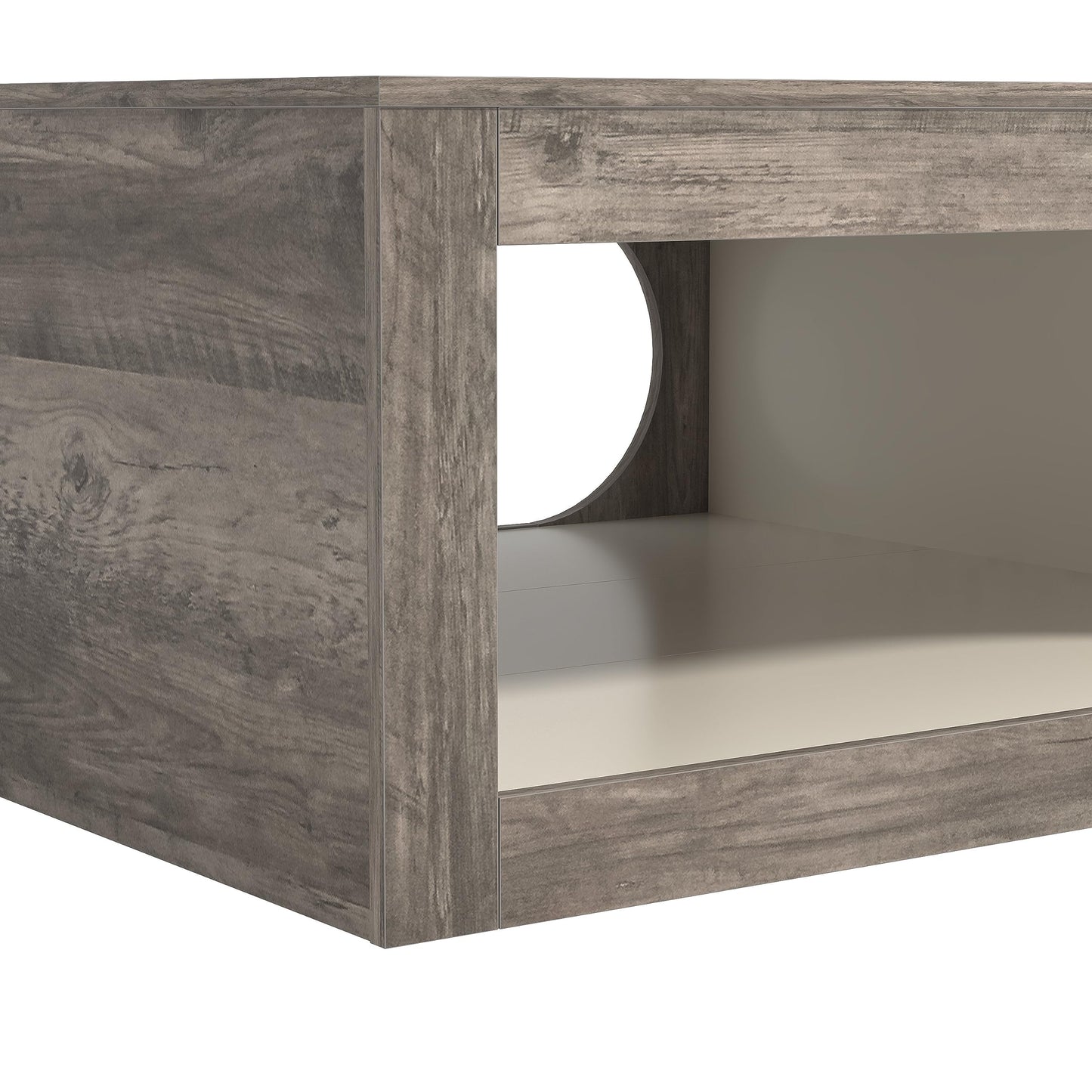 Galano Janus Modern Coffee Table with Minimalist Framed, Open Storage Shelf for Living Room Decor, Square Center Table with Display Top for Dining, Knotty Grey Oak