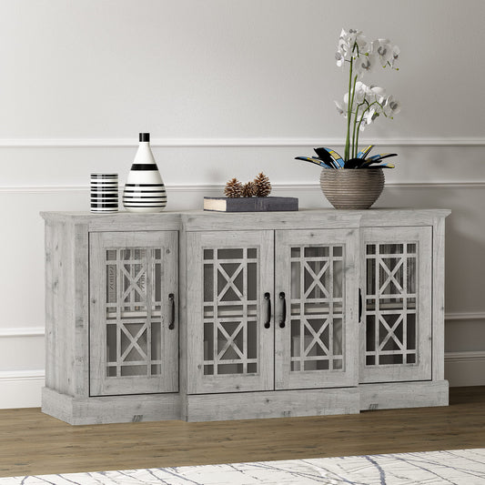 Galano Isadora Wide Sideboard Buffet Cabinet, Kitchen Storage Cabinet with Acrylic Mirror Doors, Cupboard Console Table, Rustic Farmhouse Buffet Display for Coffee Bar, Mexican Grey