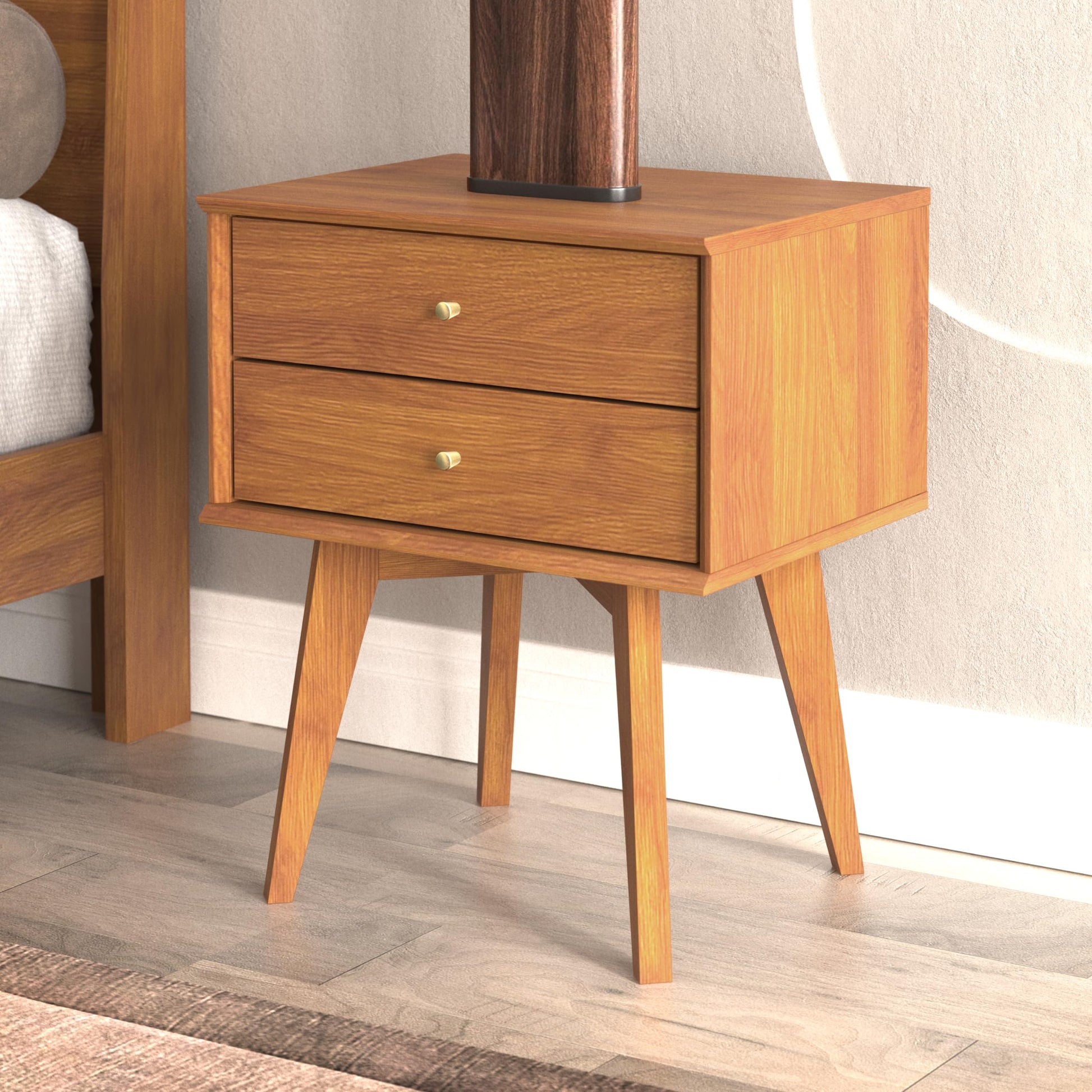 Galano Abby Retro Nightstand - 2 Drawer Dresser - Small Chest of Drawer - Bedroom Furniture - Night Stand - Modern End Table with Storage Drawer - Easy Assembly - Amber Walnut