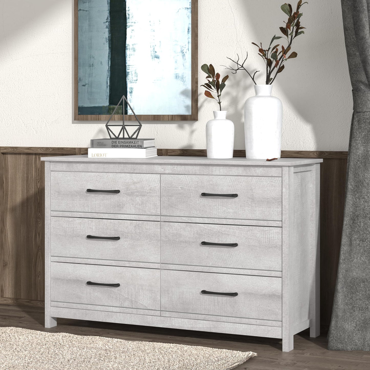 Galano Kellie 6 Drawer Dresser Wide Dressers for Bedroom 6 Deep Drawers for Closet Organizer Tool-Less Ultra Fast Assembly with Interlock Drawer Feature Dusty Grey Oak