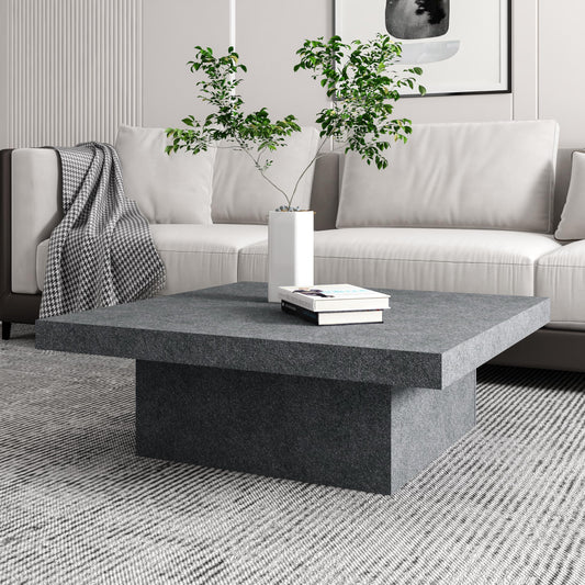 Galano Carmelo Coffee Table for Living Room, Square Minimalist Center Table with Industrial Design, Abundance Top Surface for Decor Display, Grey Stone