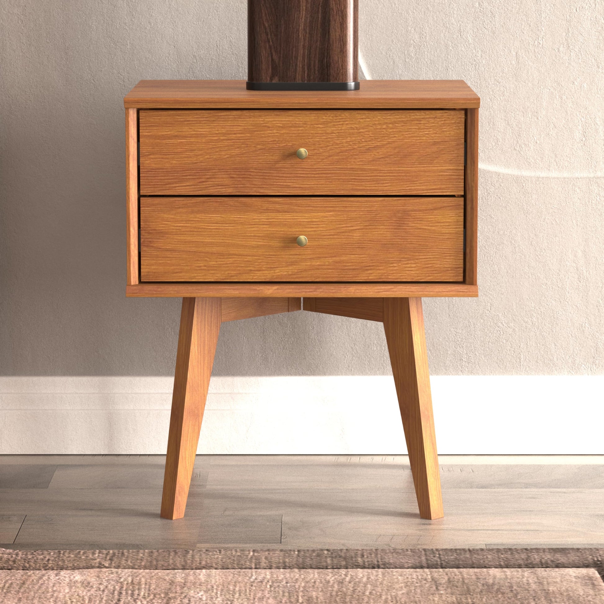 Galano Abby Retro Nightstand - 2 Drawer Dresser - Small Chest of Drawer - Bedroom Furniture - Night Stand - Modern End Table with Storage Drawer - Easy Assembly - Amber Walnut