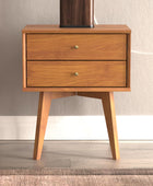 Galano Abby Retro Nightstand - 2 Drawer Dresser - Small Chest of Drawer - Bedroom Furniture - Night Stand - Modern End Table with Storage Drawer - Easy Assembly - Amber Walnut