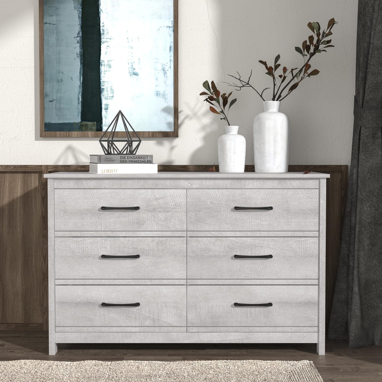 Galano Kellie 6 Drawer Dresser Wide Dressers for Bedroom 6 Deep Drawers for Closet Organizer Tool-Less Ultra Fast Assembly with Interlock Drawer Feature Dusty Grey Oak