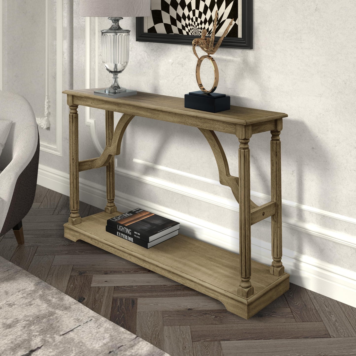 Galano Delroy Console Table, Small Entryway Table, Thin Sofa Table, Side Table, Display Table, for Hallway, Bedroom, Living Room, Foyer, 45.94" D x 11.81" W x 29.29" H, Knotty Oak