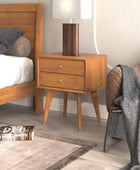 Galano Abby Retro Nightstand - 2 Drawer Dresser - Small Chest of Drawer - Bedroom Furniture - Night Stand - Modern End Table with Storage Drawer - Easy Assembly - Amber Walnut