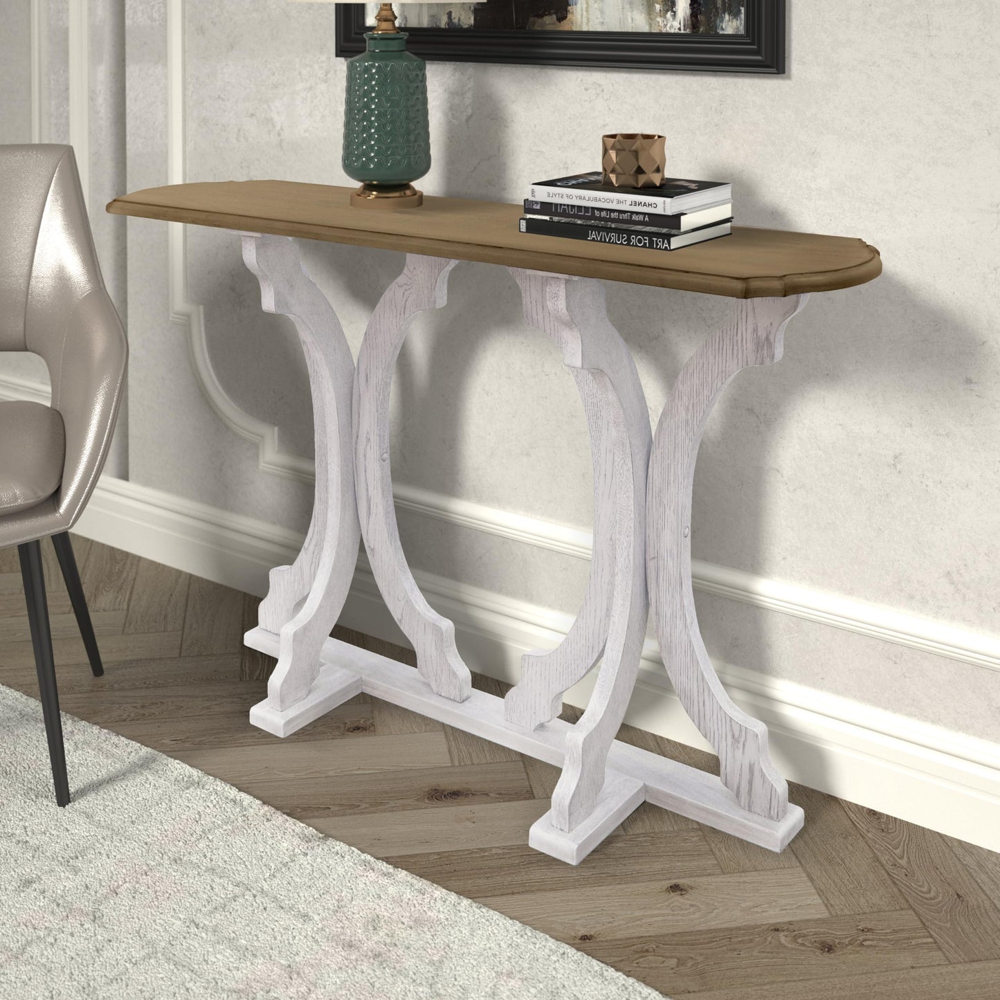 Galano Doynton Console Table, Small Entryway Table, Thin Sofa Table, Side Table, Display Table, for Hallway, Bedroom, Living Room, Foyer, 45.98" D x 11.81" W x 29.92" H, Antique Oak & White