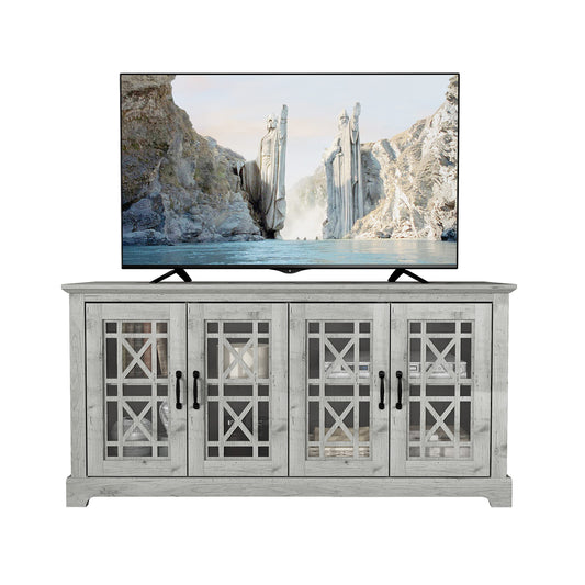 Galano Isadora TV-Ständer für Fernseher über 65 Zoll, hohes Entertainment-Center, moderne Media-TV-Konsole mit transparenter Tür, verstellbare Regale, rustikaler Fernsehständer, mexikanisches Grau