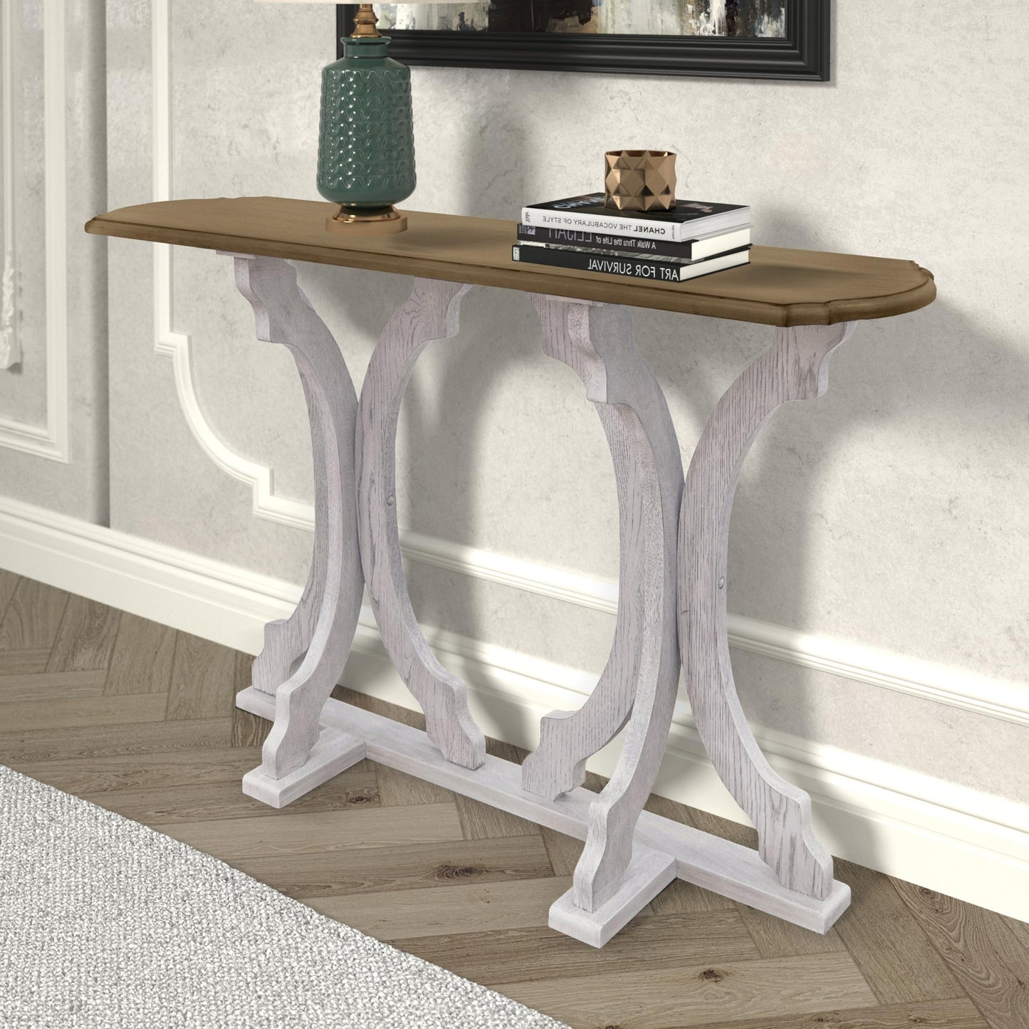 Galano Doynton Console Table, Small Entryway Table, Thin Sofa Table, Side Table, Display Table, for Hallway, Bedroom, Living Room, Foyer, 45.98" D x 11.81" W x 29.92" H, Antique Oak & White