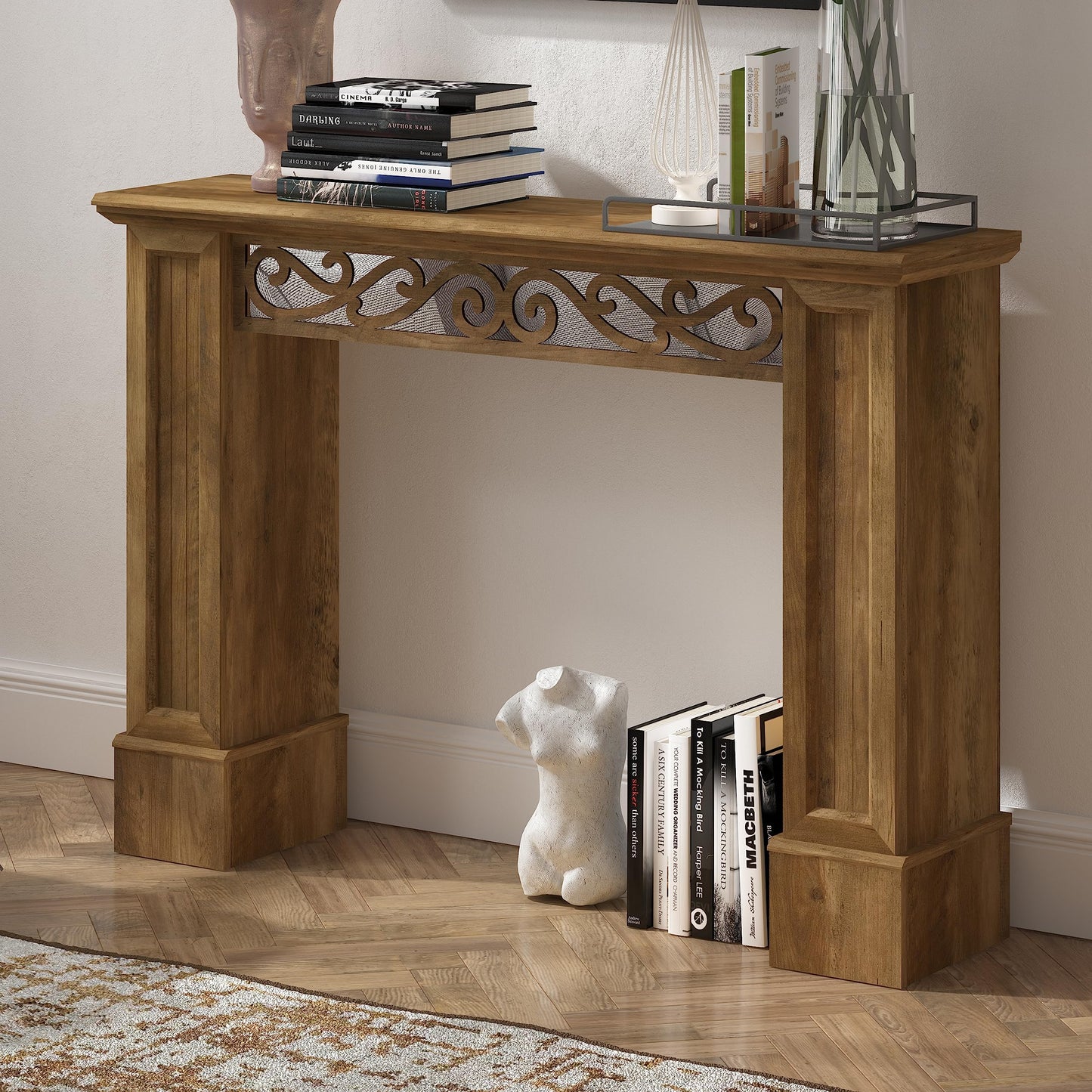 Galano Casimo Console Table, Small Entryway Table, Thin Sofa Table, Side Table, Display Table, for Hallway, Bedroom, Living Room, Foyer, 11.73" D x 46.54" W x 33.27" H, Knotty Oak